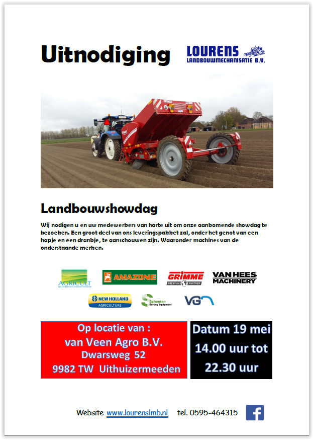 Uitnodiging showdag Lourens LMB BV 19 mei a.s.